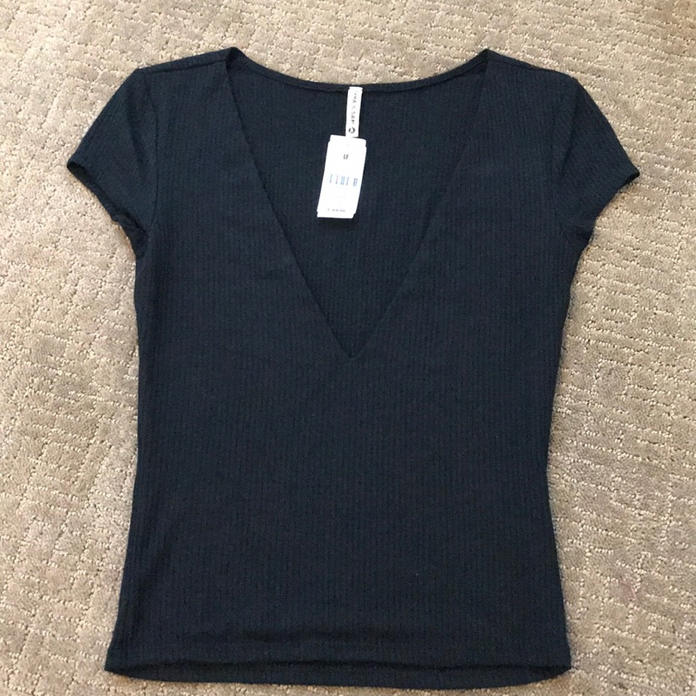 Low Cut Black Ribbed T-Shirt